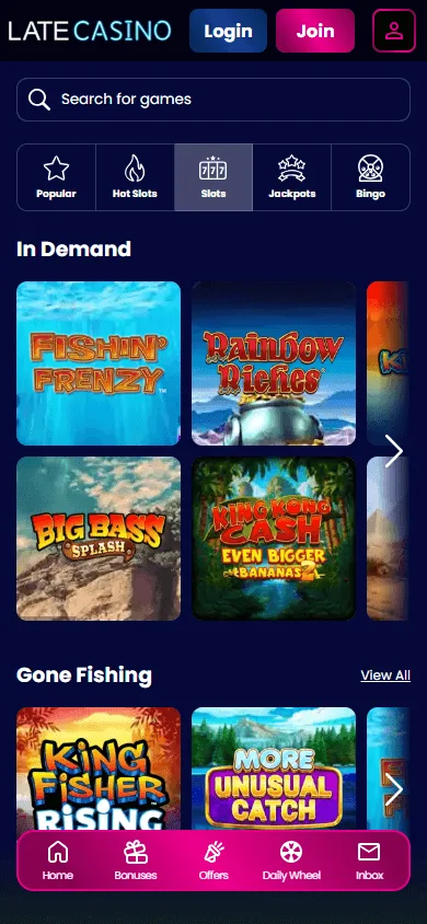 Sg Casino games area on a mobile screen